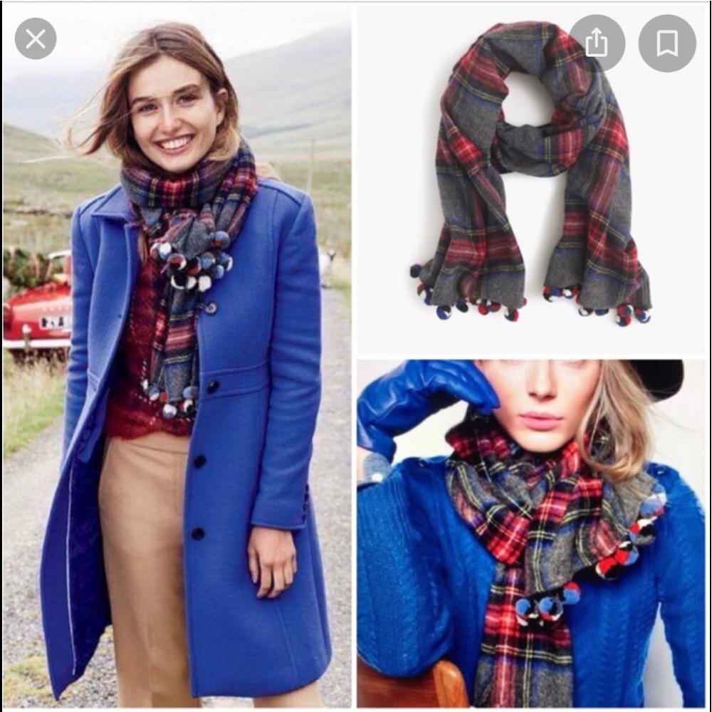 J. Crew plaid Pom Pom Blanket Scarf. 
100% wool. new with tag.